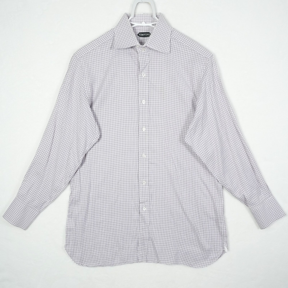 Tom Ford Men's Dress‎ Shirt 43/17 Made in Italy Purple Check Long Sleeve Button